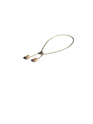 Twin Chain Bracelet with Peach Potato Pearls