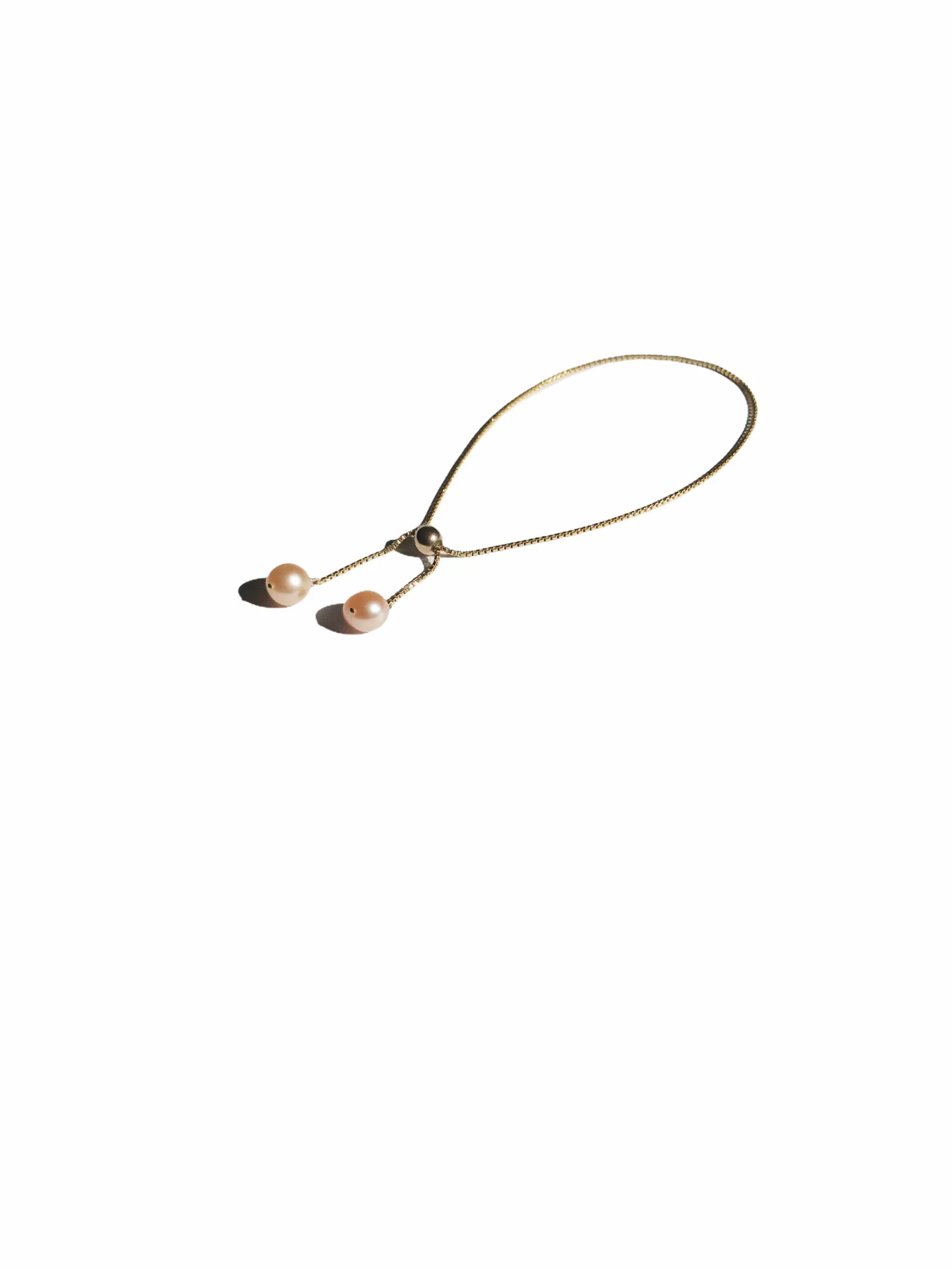 Twin Chain Bracelet with Peach Potato Pearls
