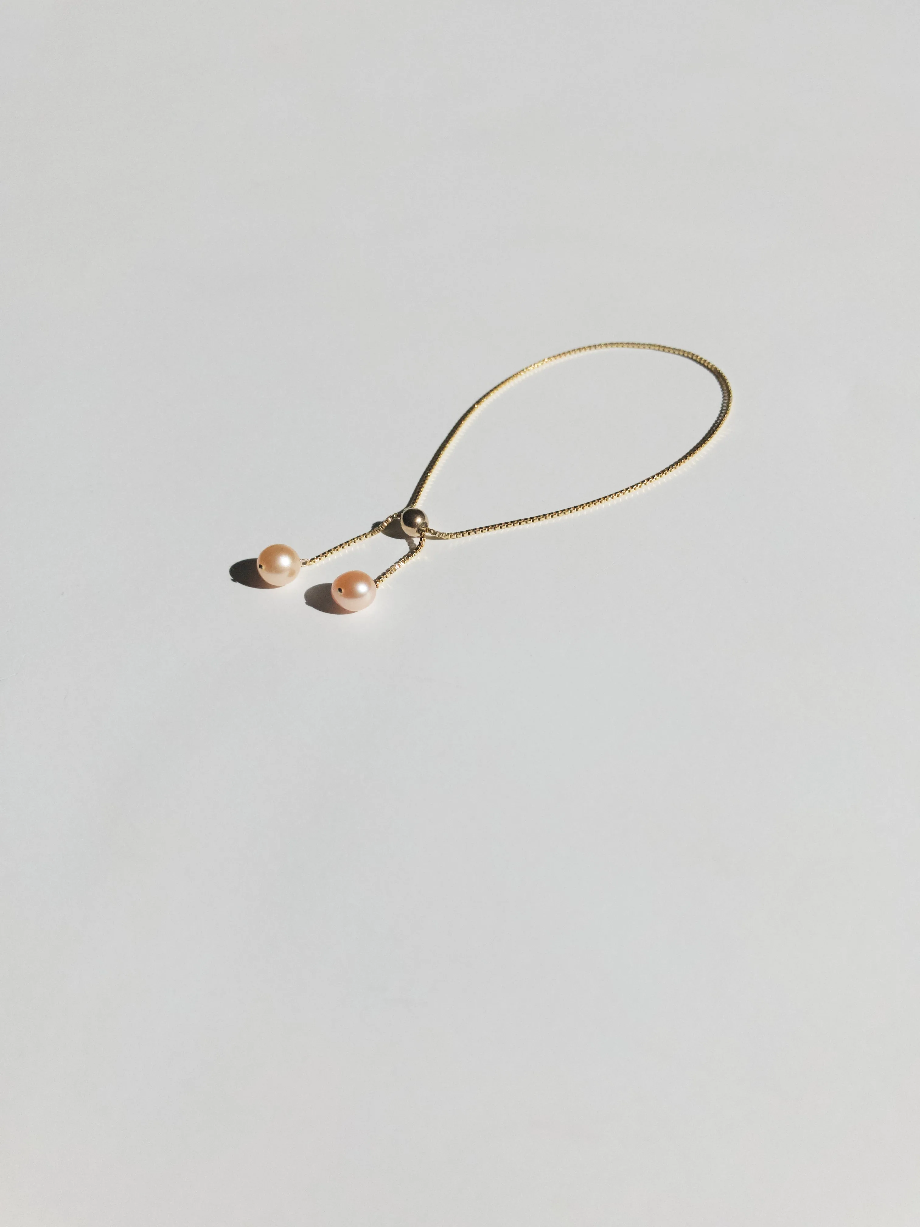 Twin Chain Bracelet with Peach Potato Pearls