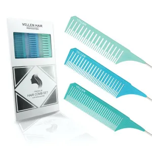 Vellen Hair Pemium Tail Comb Set Green Blue Trio**