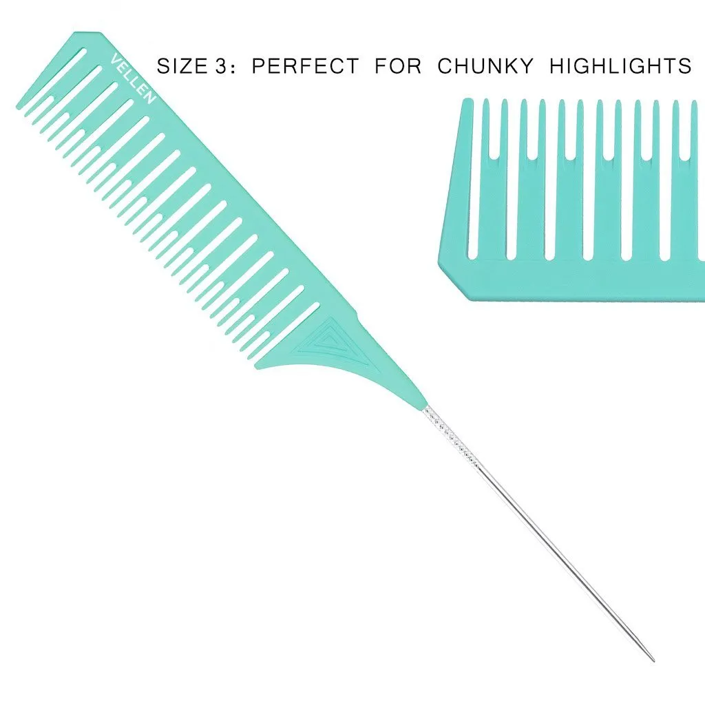 Vellen Hair Pemium Tail Comb Set Green Blue Trio**