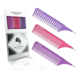 Vellen Hair Pemium Tail Comb Set Purple Pink Trio**