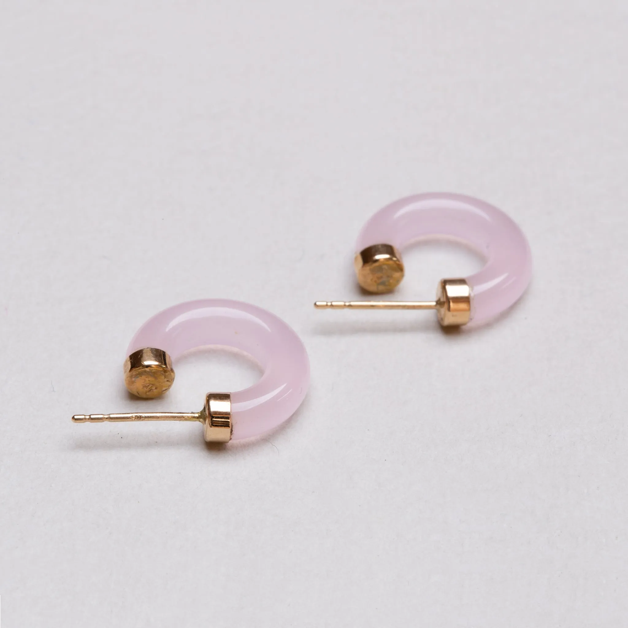 Vintage 14ct Gold Rose Quartz Hoop Earrings