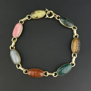 Vintage 14K Gold Fill Egyptian Revival Beetle Bug Scarab Bracelet