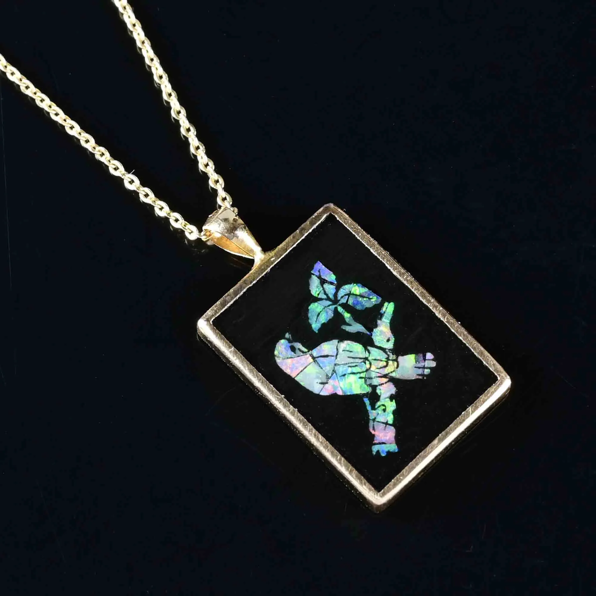 Vintage Bird Onyx Micro Mosaic Pendant in 14K Gold