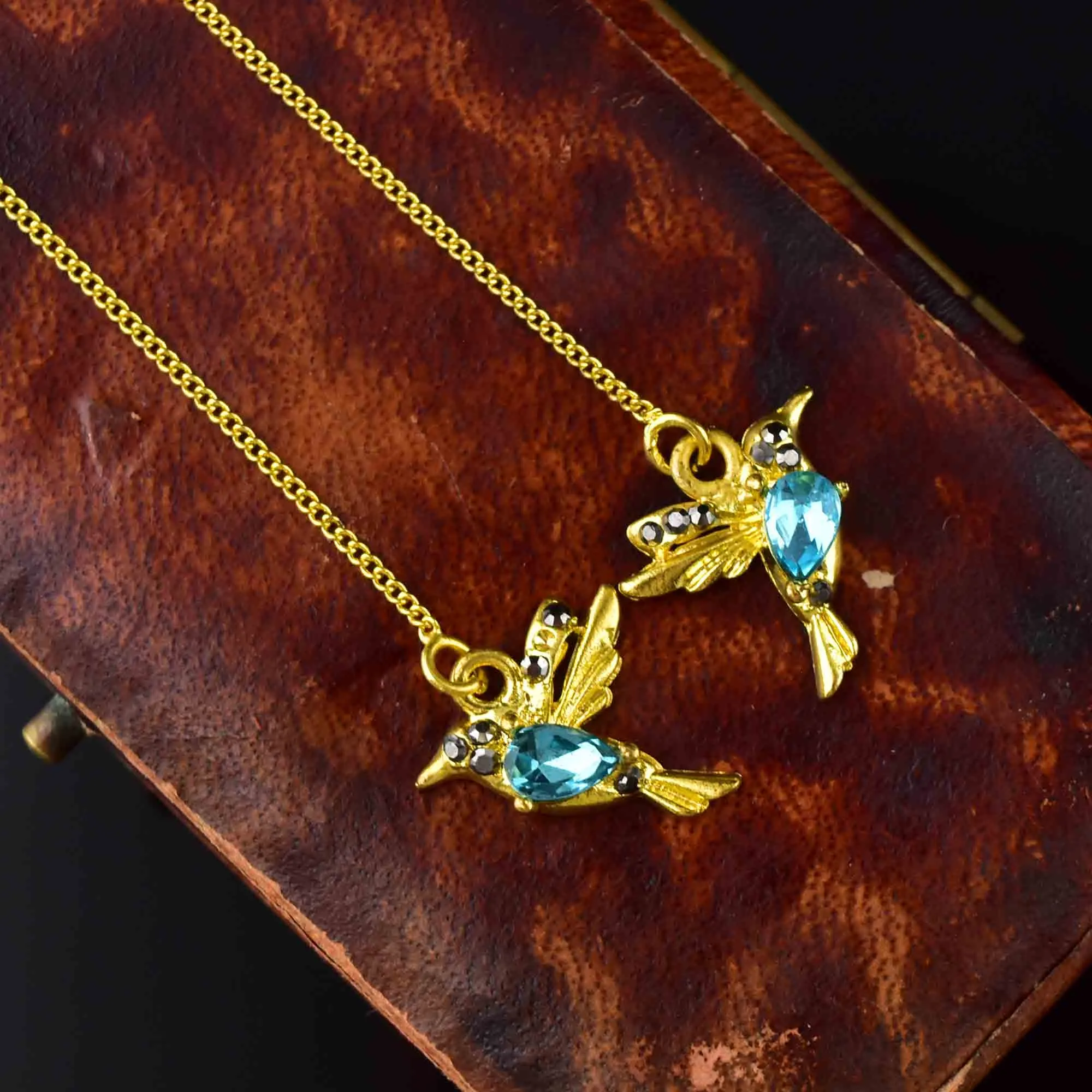 Vintage Blue Quartz Bird Threader Earrings