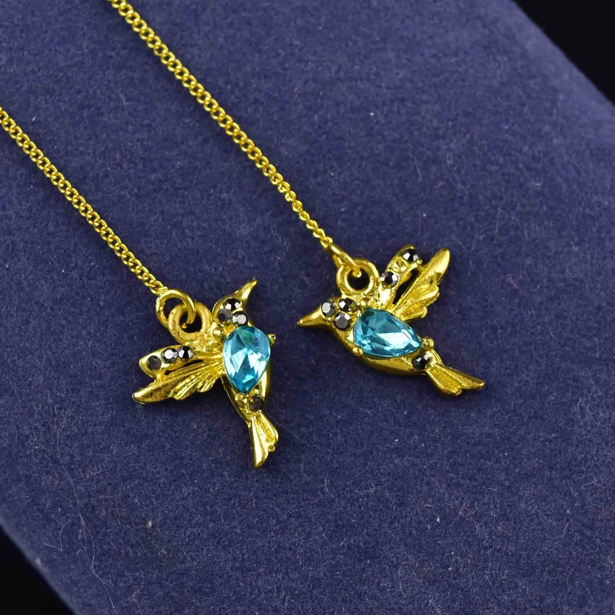 Vintage Blue Quartz Bird Threader Earrings