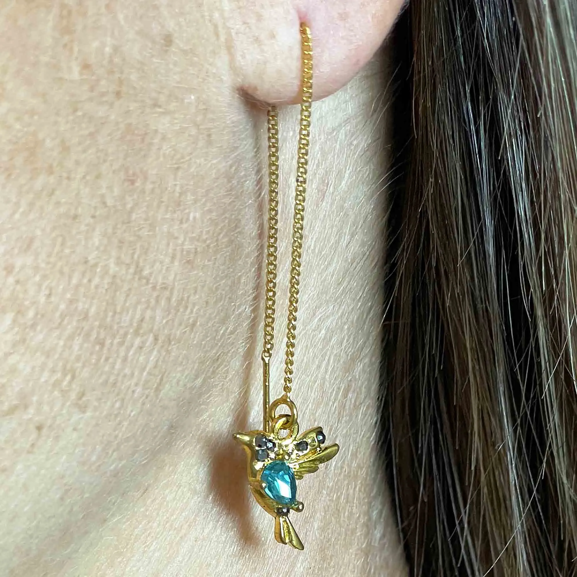 Vintage Blue Quartz Bird Threader Earrings