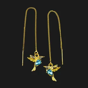 Vintage Blue Quartz Bird Threader Earrings