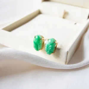 Vintage Carved Jade 14K Gold Studs