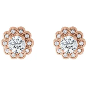 Vintage Inspired Feminine 14k Gold Diamond Halo-Style Earrings