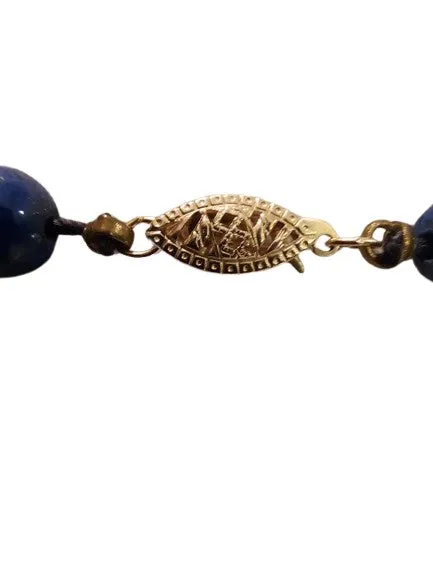 VINTAGE LAPIS LAZULI 14K GOLD FANCY CLASP 30 INCH NECKLACE - JUST BEAUTIFUL