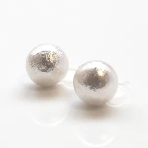 White cotton pearl invisible clip on stud earrings