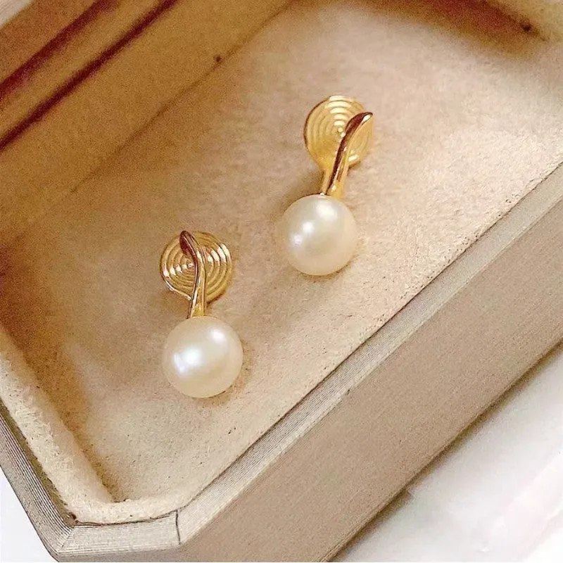 White Freshwater Pearl & Gold Hoop Coil Clip On Earrings