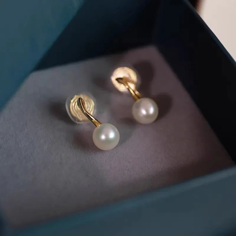 White Freshwater Pearl & Gold Hoop Coil Clip On Earrings