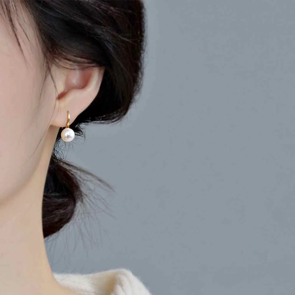 White Freshwater Pearl & Gold Hoop Coil Clip On Earrings