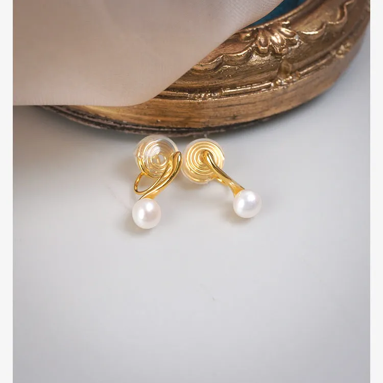 White Freshwater Pearl & Gold Hoop Coil Clip On Earrings