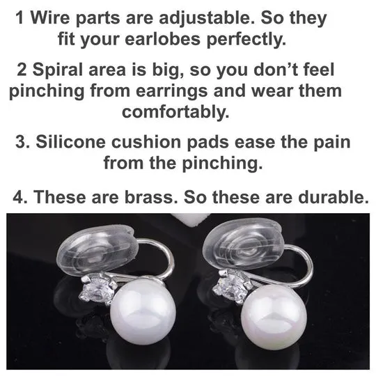 White Freshwater Pearl & Wave Cubic Zirconia Crystal CZ Gold Coil Clip On Earrings