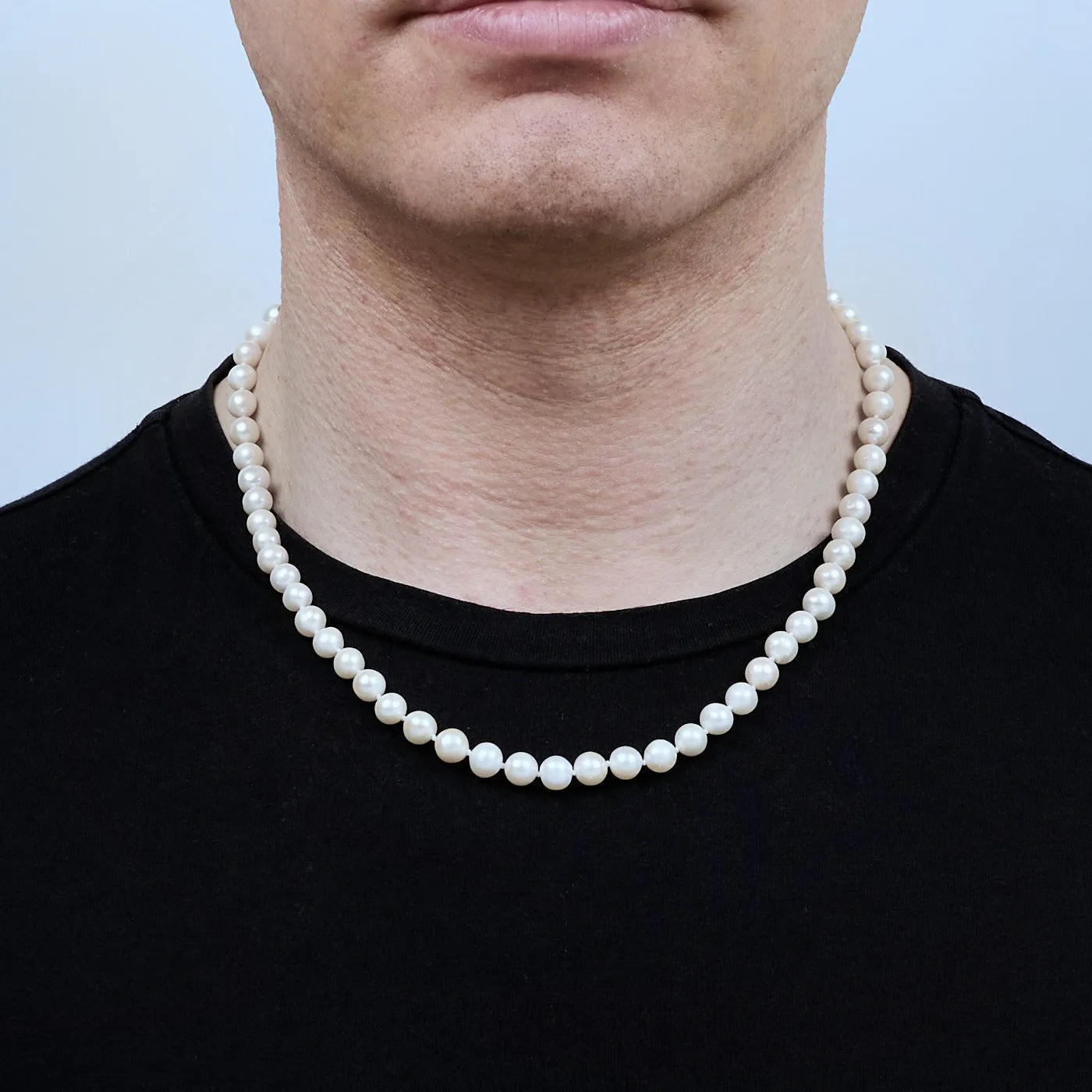 White Pearl Necklace for Men | Iconic 7-8mm White Cultured Pearl Neklace for men