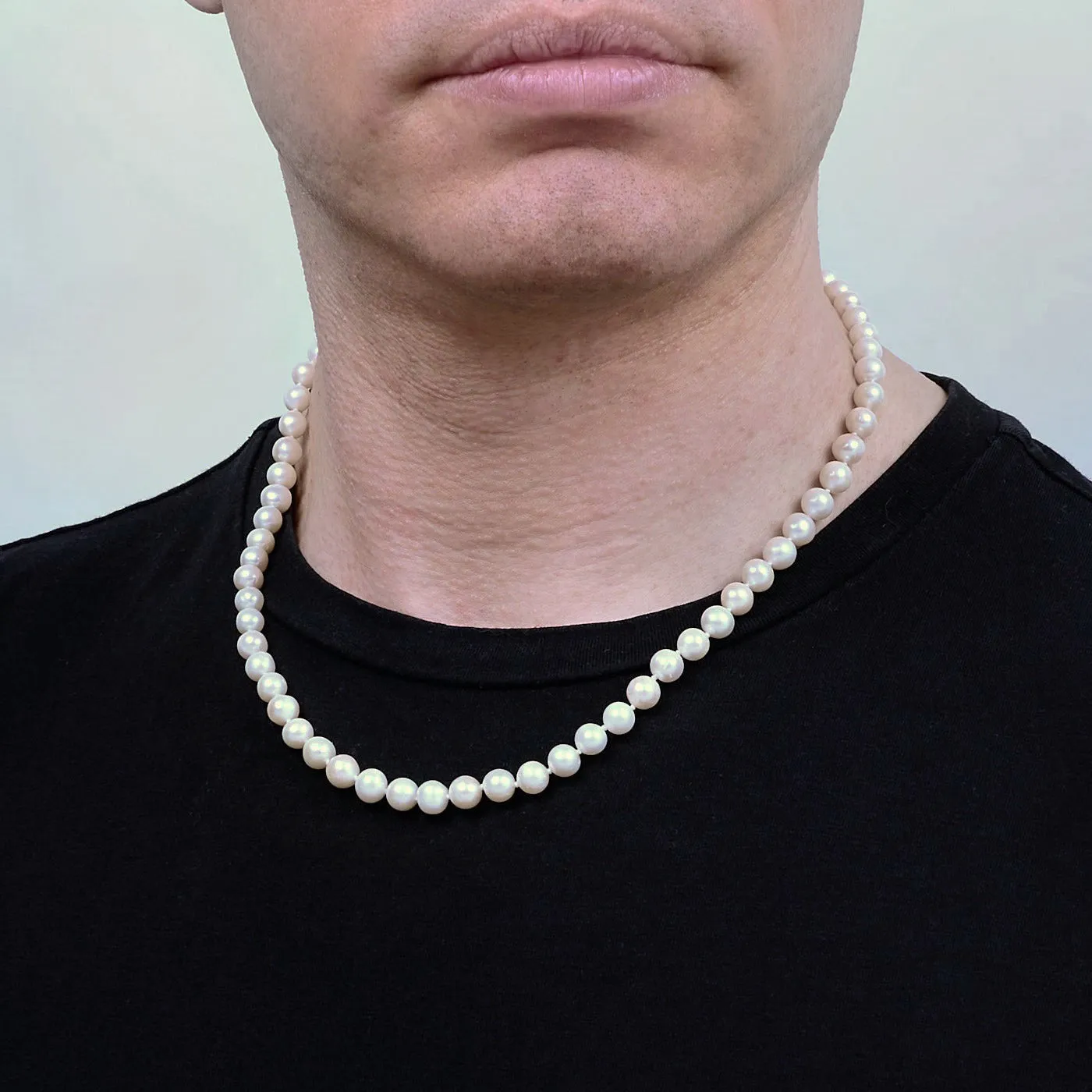 White Pearl Necklace for Men | Iconic 7-8mm White Cultured Pearl Neklace for men