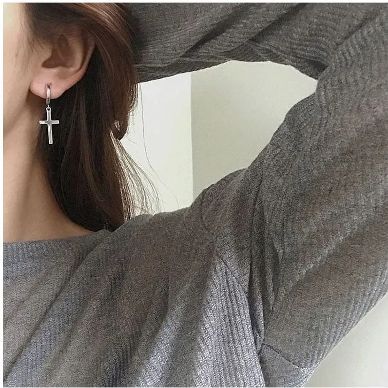 Women's Sterling Silver Christian Cross Stud Earrings