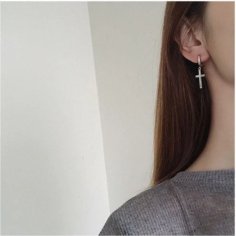 Women's Sterling Silver Christian Cross Stud Earrings