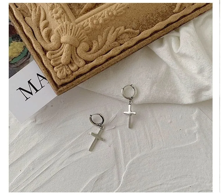 Women's Sterling Silver Christian Cross Stud Earrings
