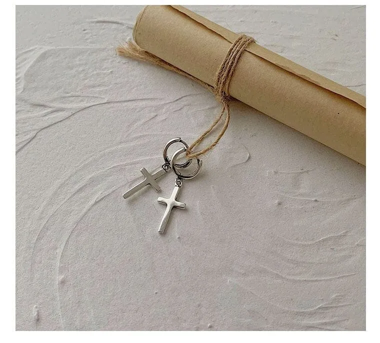Women's Sterling Silver Christian Cross Stud Earrings