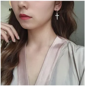 Women's Sterling Silver Christian Cross Stud Earrings