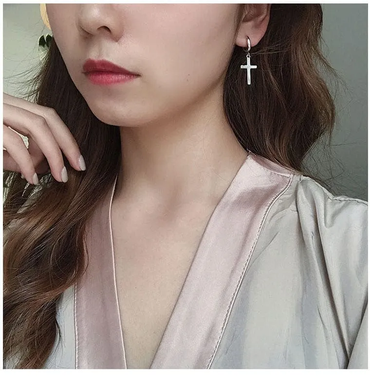 Women's Sterling Silver Christian Cross Stud Earrings