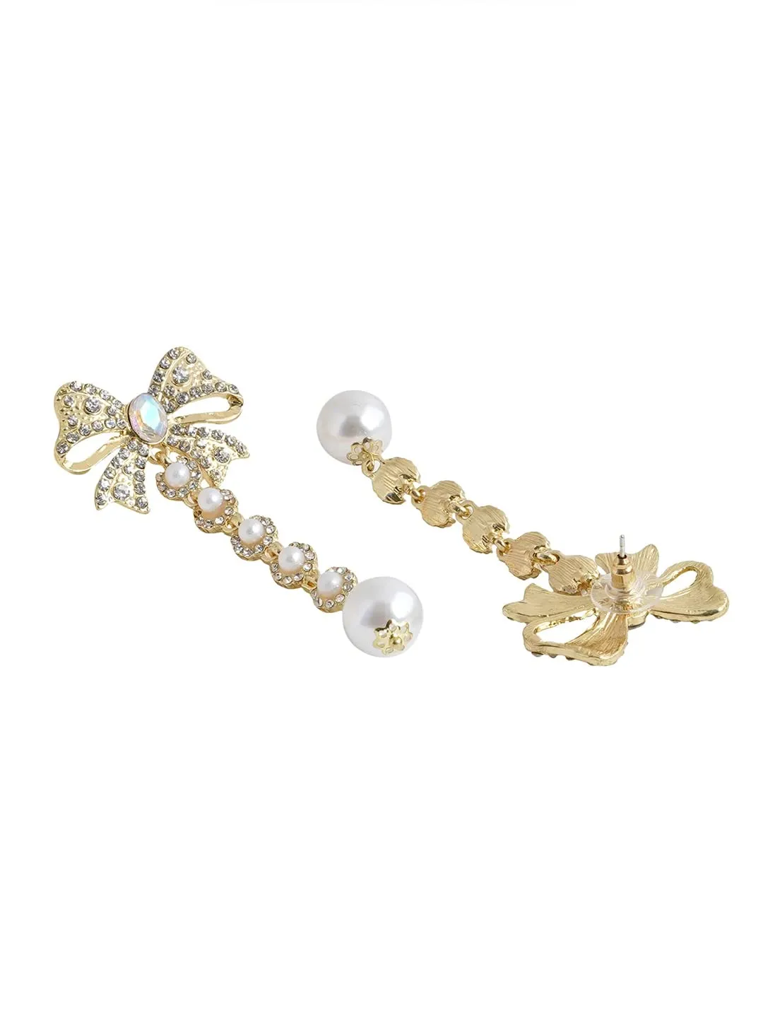 Yellow Chimes Earrings for Women and Girls Fashion White Pearl Dangler | Gold Plated Bow Knot Hanging Pearl Dangler Earrings | Birthday Gift for Girls & Women Anniversary Gift for Wife
